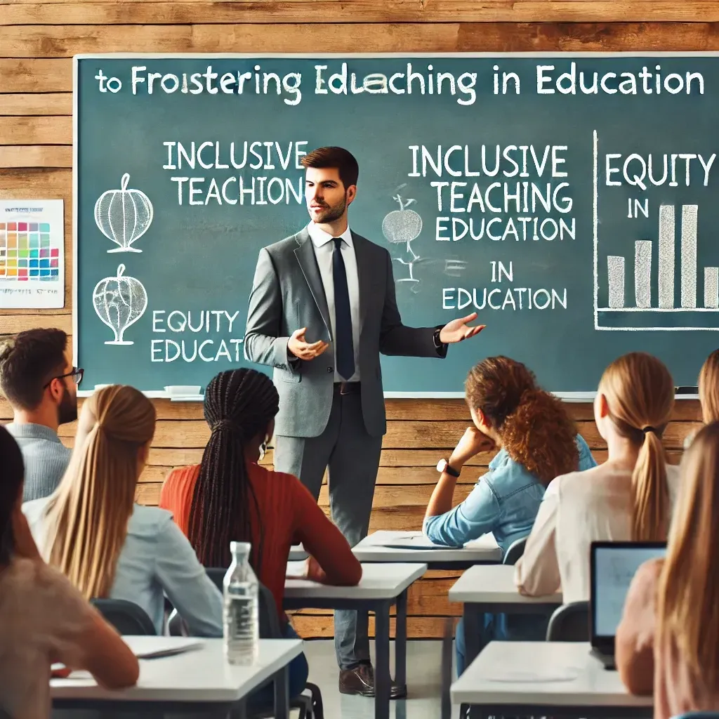 A man in a suit and tie is giving a presentation to a group of students in a classroom.