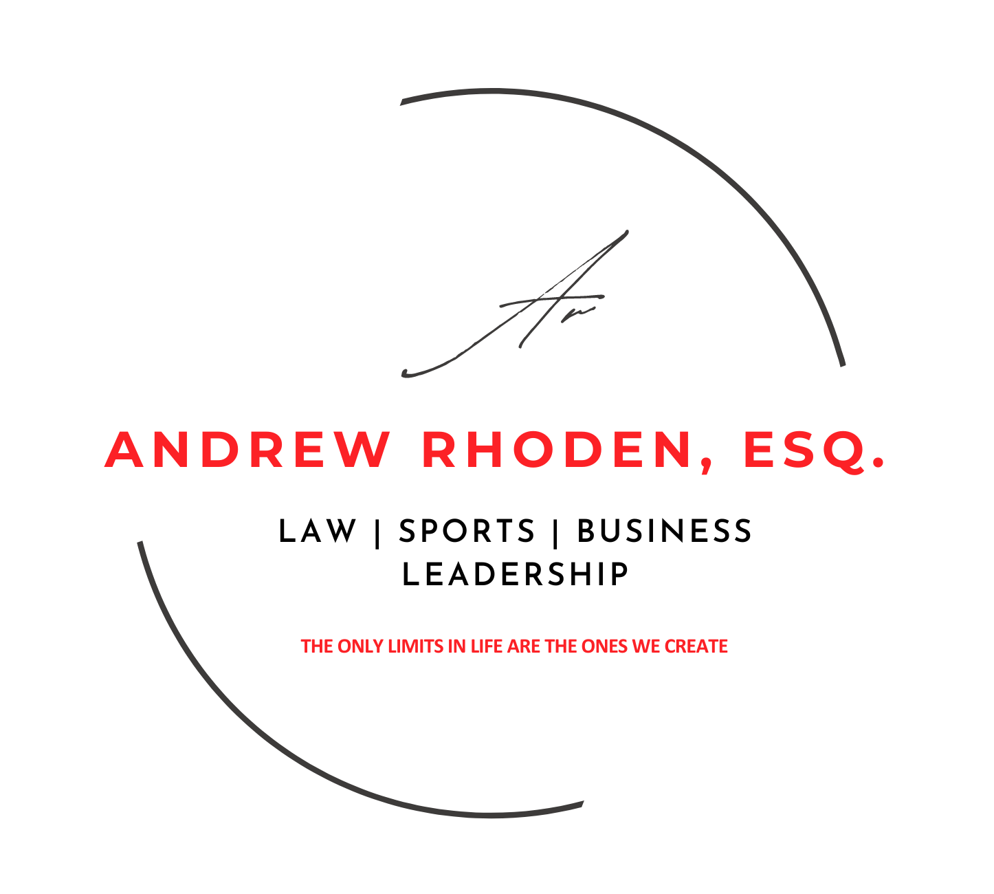 A logo for andrew rhoden , esq . law sports business leadership.