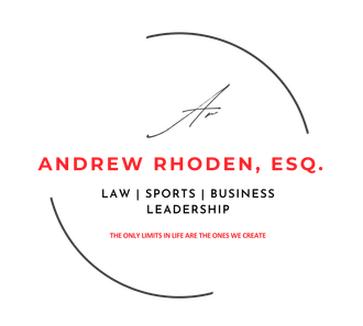 A logo for andrew rhoden , esq . law sports business leadership.