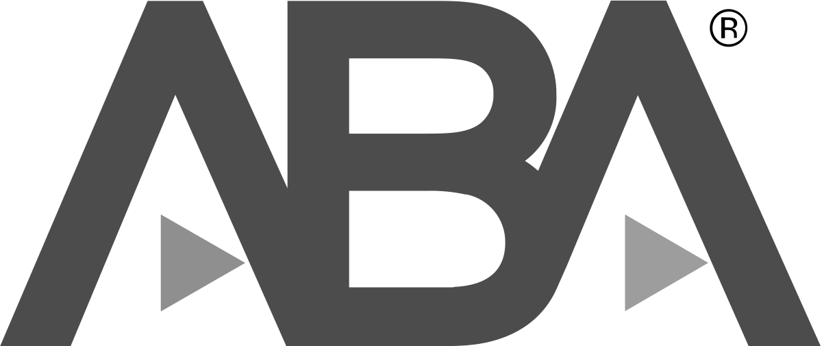 A black and white logo for a company called aba
