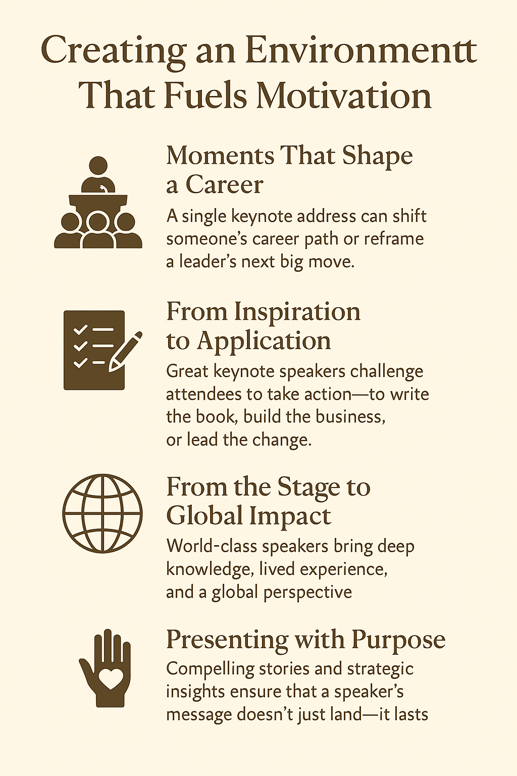 Moments That Shape a Career: Icon of a speaker at a podium in front of an audience, emphasizing the transformative power of keynote addresses.