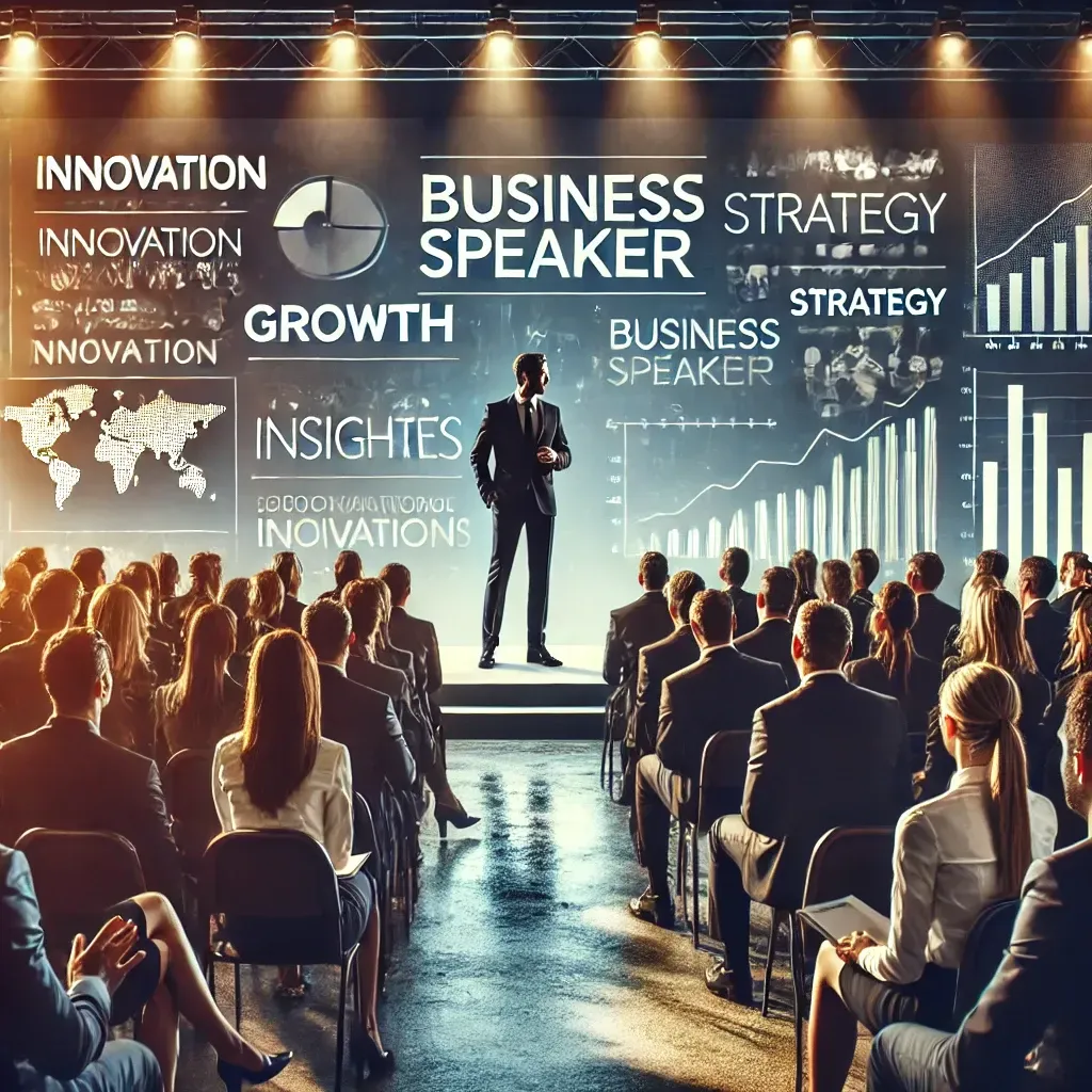 A man is giving a presentation to a large group of people.