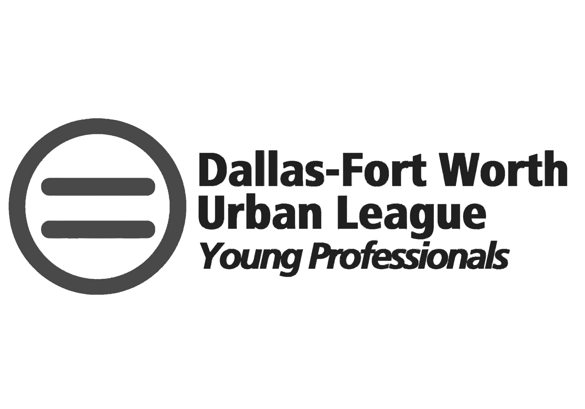 The dallas fort worth urban league young professionals logo is black and white.