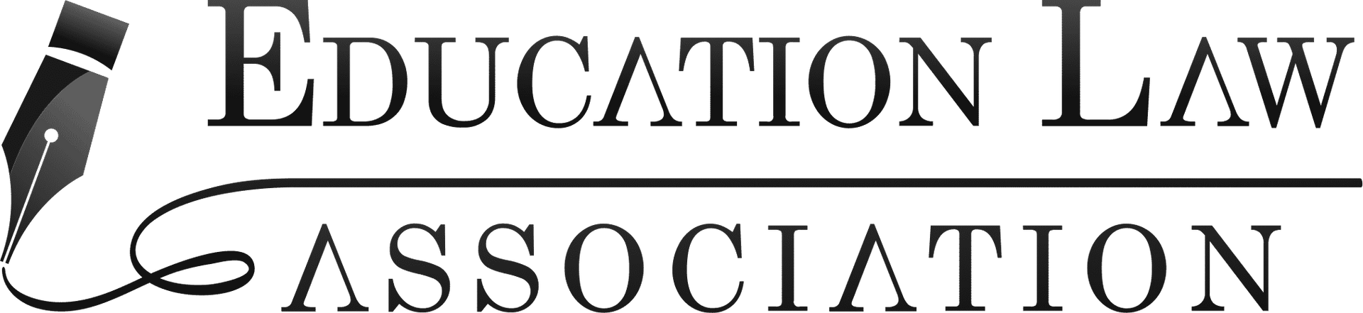 A black and white logo for the education law association