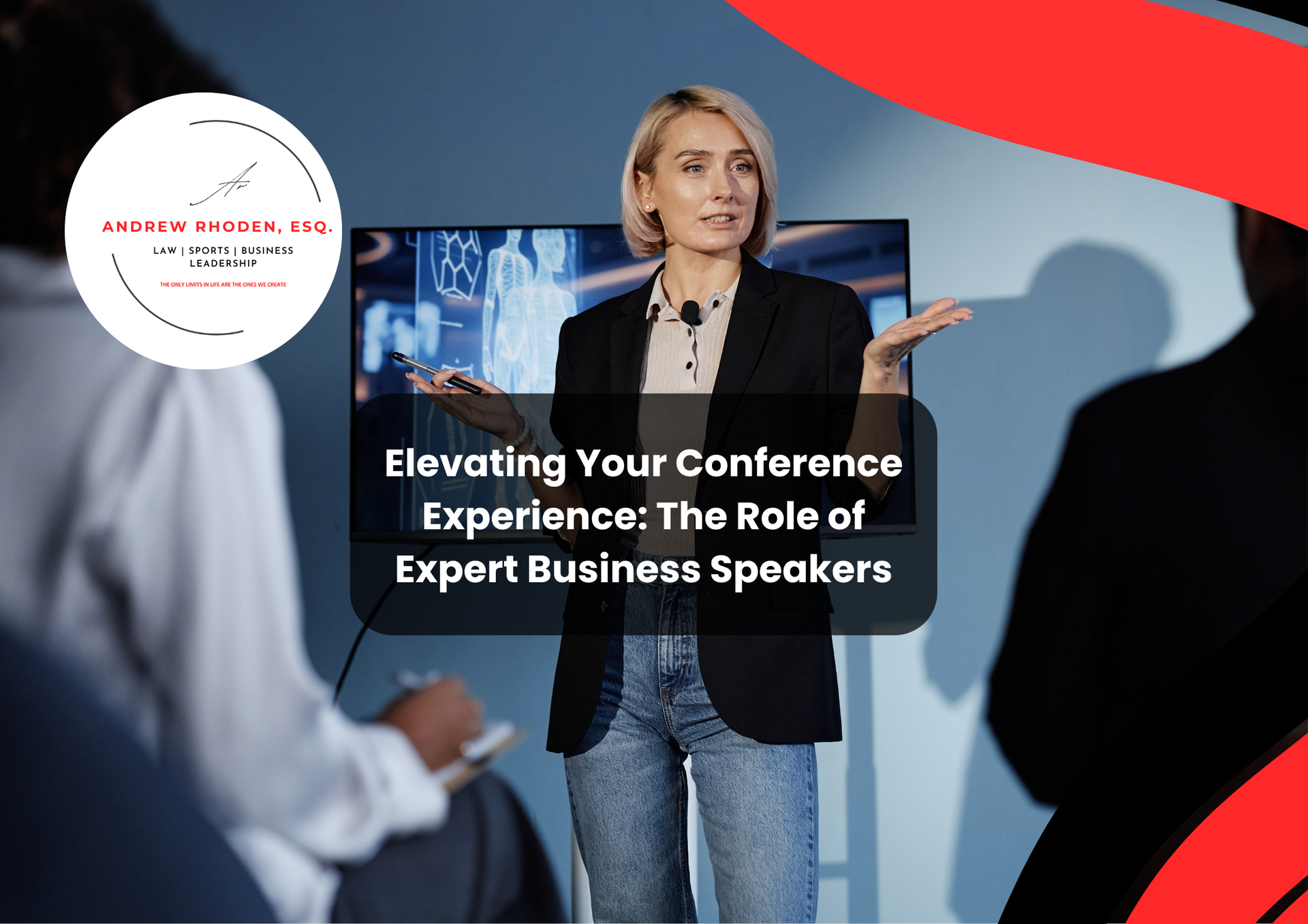 Business speaker delivering a keynote presentation at an event.