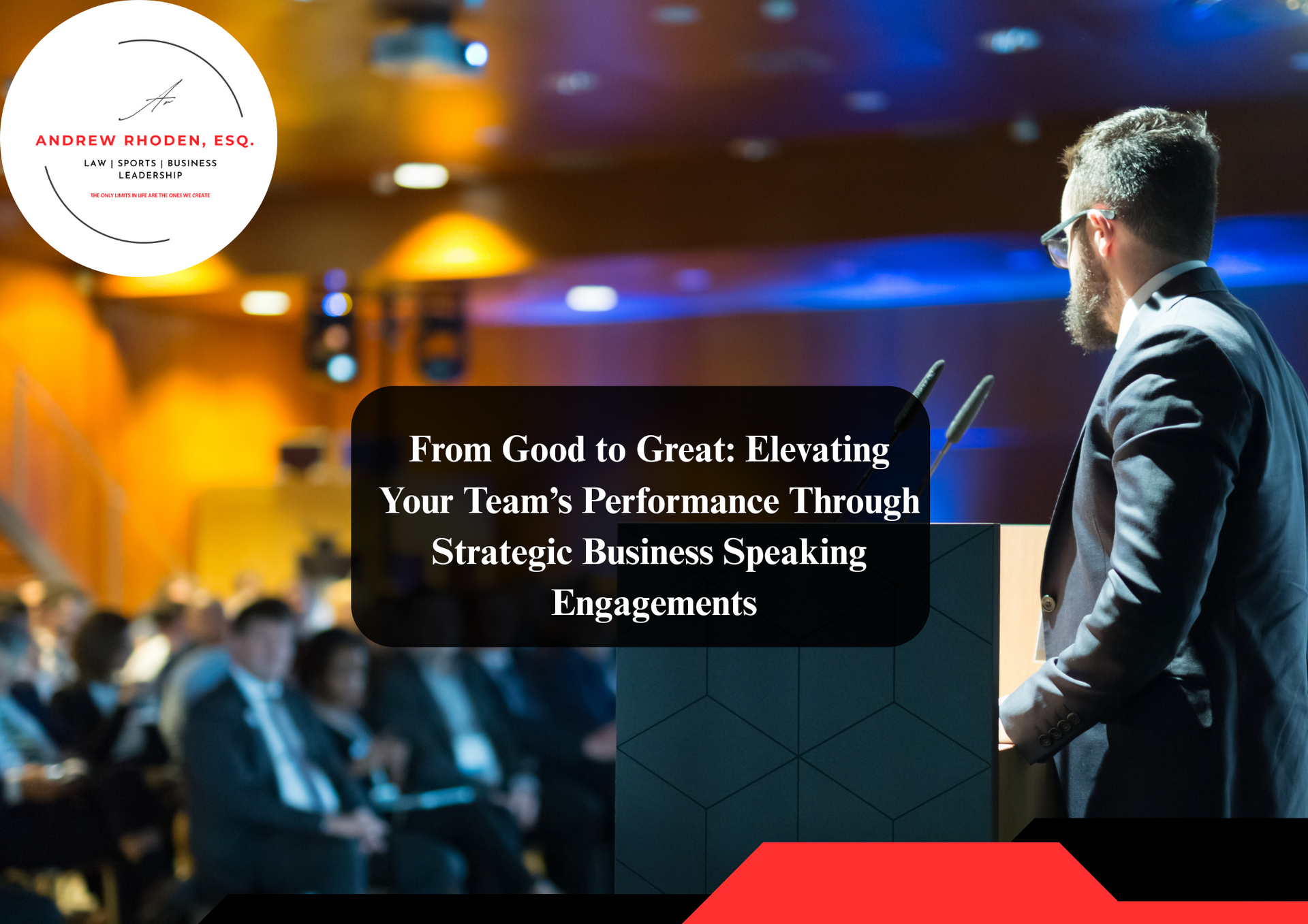 Business speaker delivering a keynote at a corporate event.