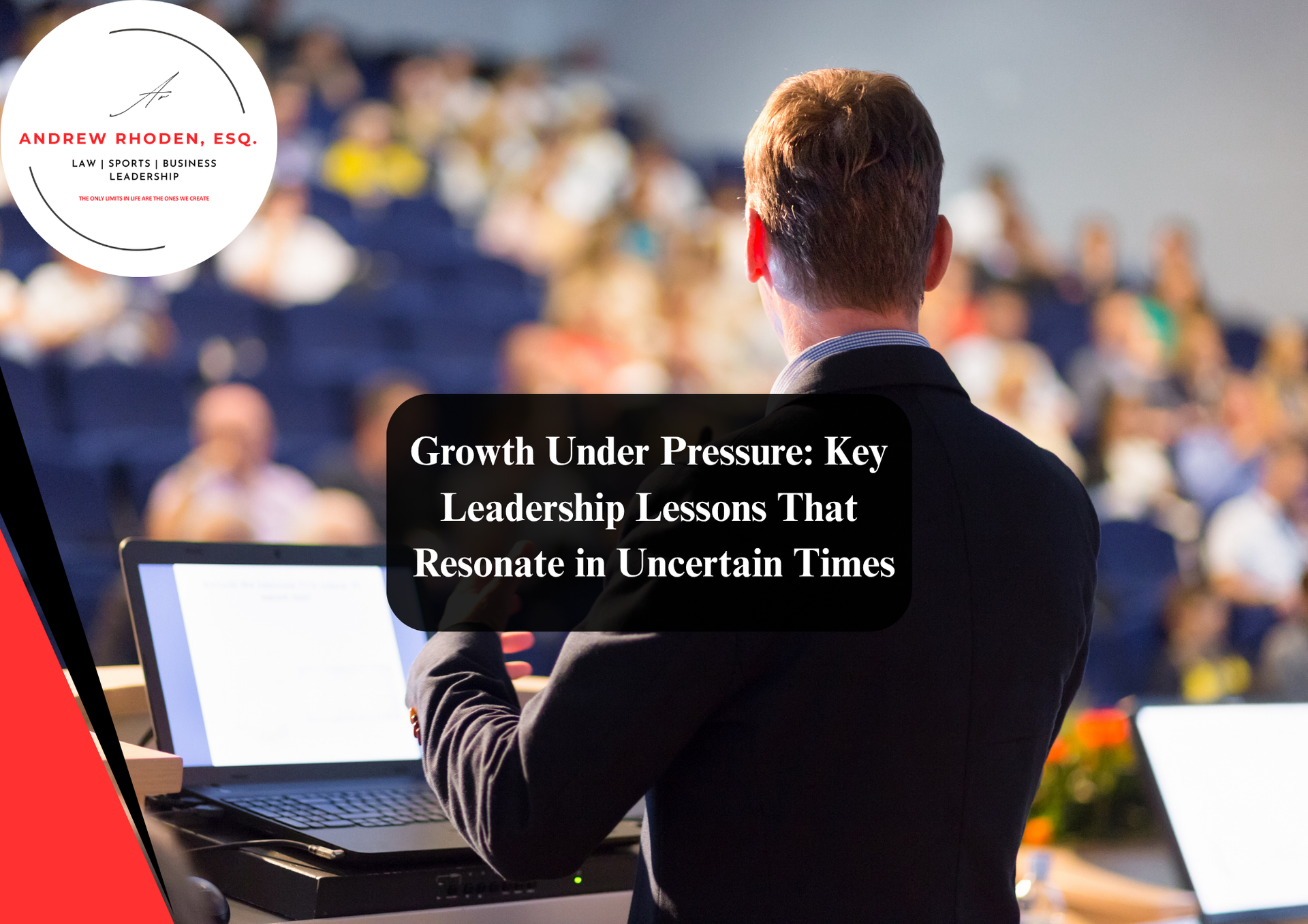 Business speaker presenting at an event.