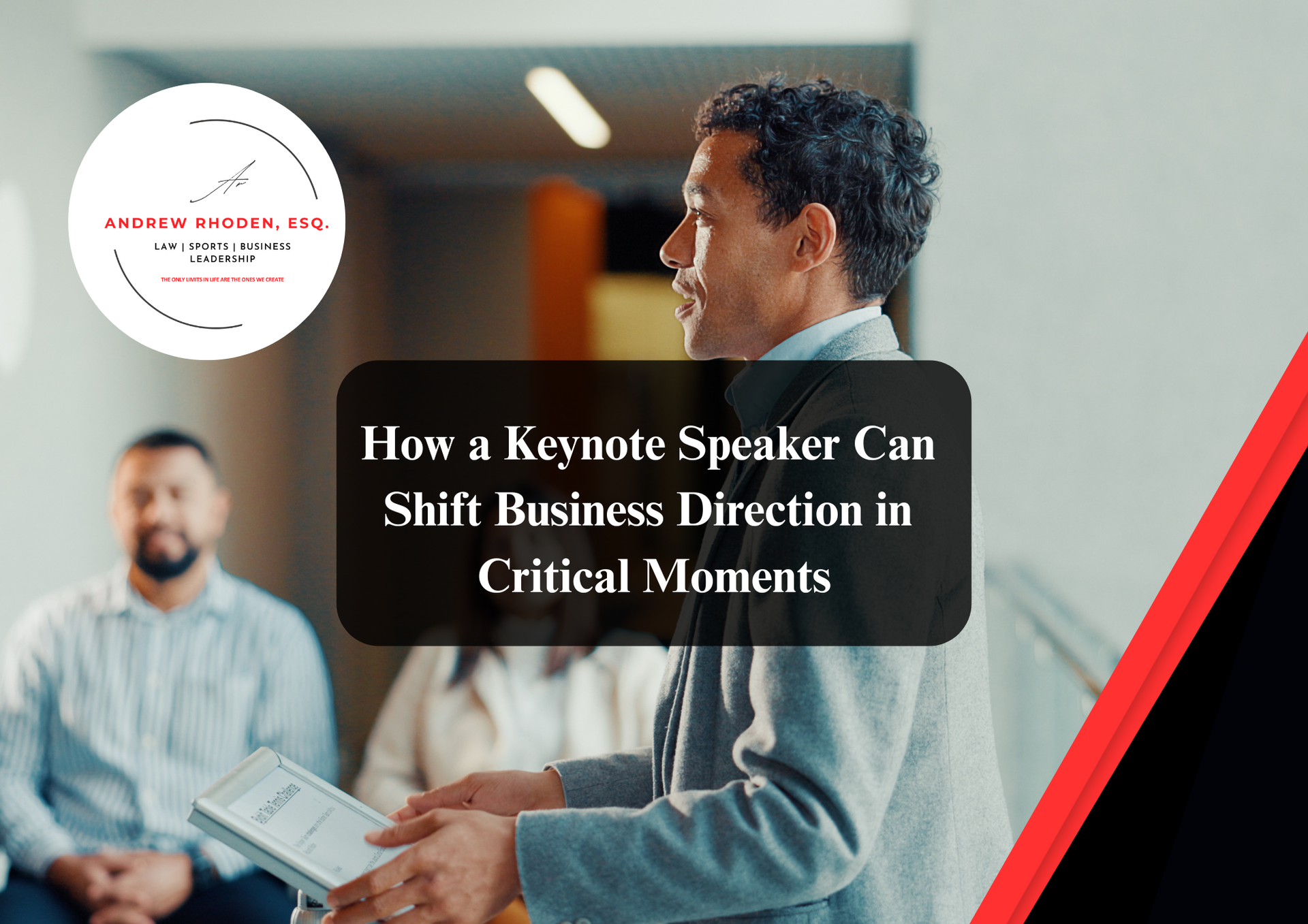 Business keynote speaker delivering a presentation to a professional audience at a conference.