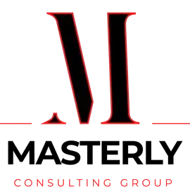 A black and red logo for masterly consulting group