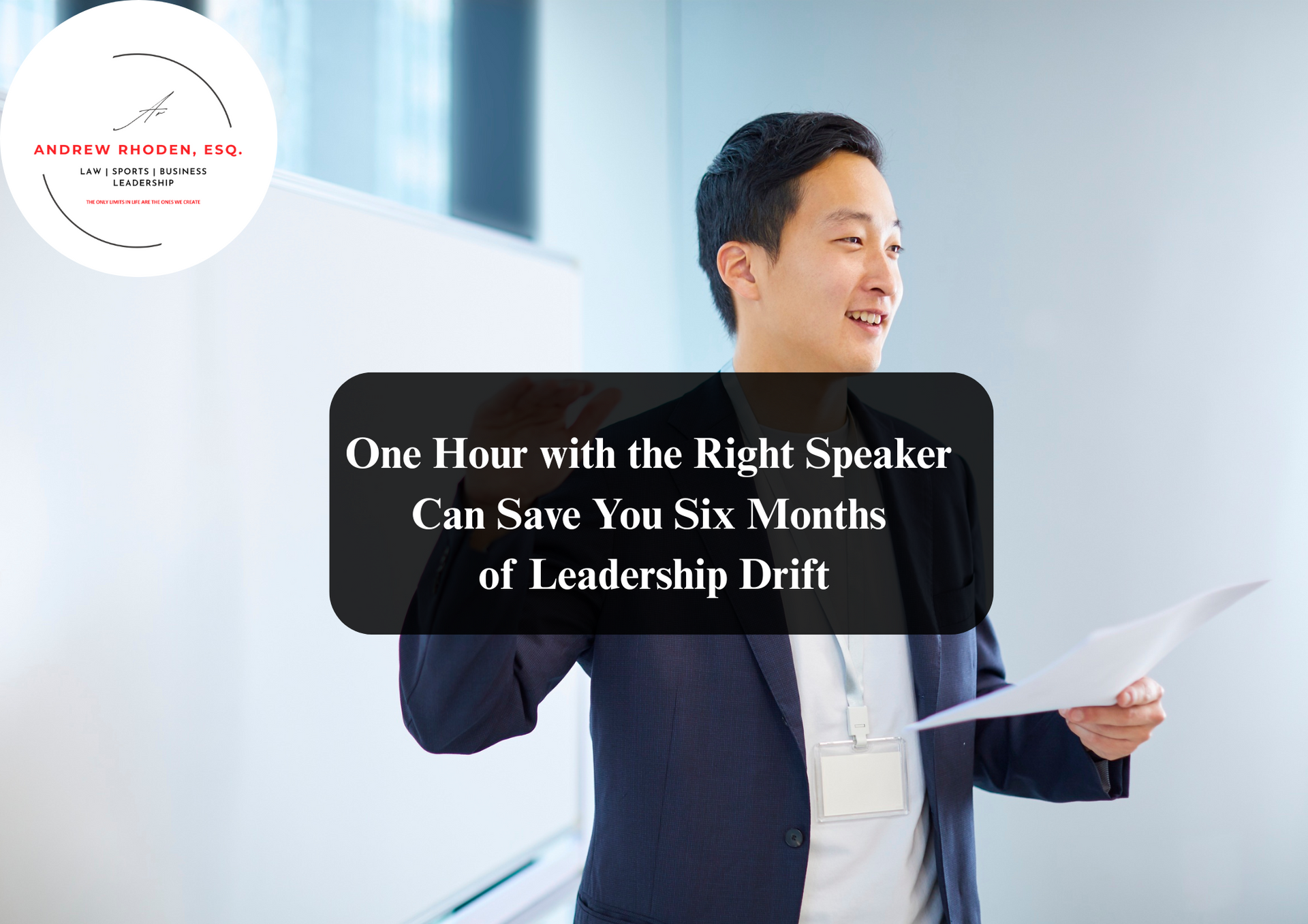 Business speaker presenting strategies at a corporate event.