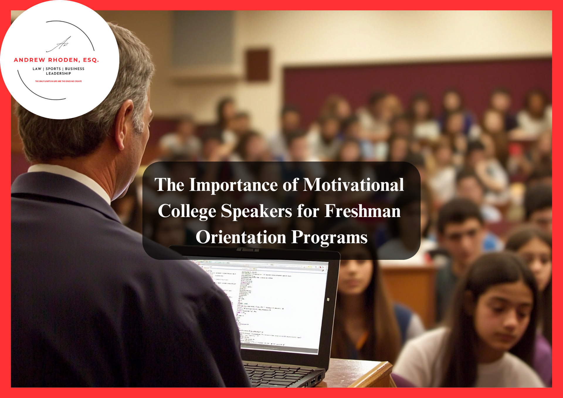 Motivational speaker addressing college students at a university event.