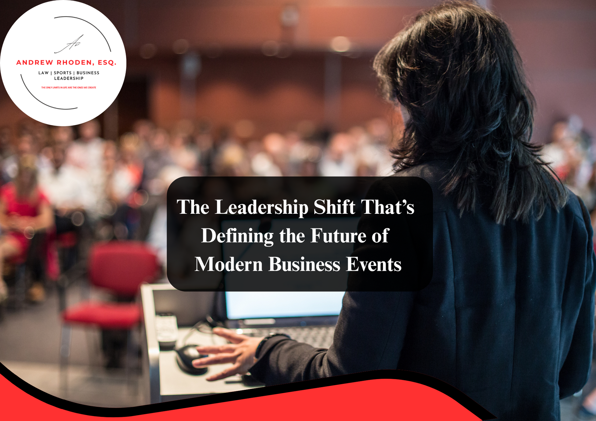 Business speaker presenting at a professional event.