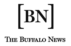 A black and white logo for the buffalo news