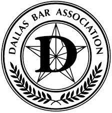 The dallas bar association logo is a black and white logo with a star and laurel wreath.
