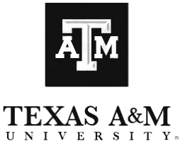 The logo for texas a & m university is black and white.