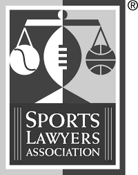 A black and white logo for the sports lawyers association