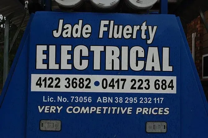Blue Sign for Jade Fluerty Electrical — Jade Fluerty Electrical In Tinana, QLD
