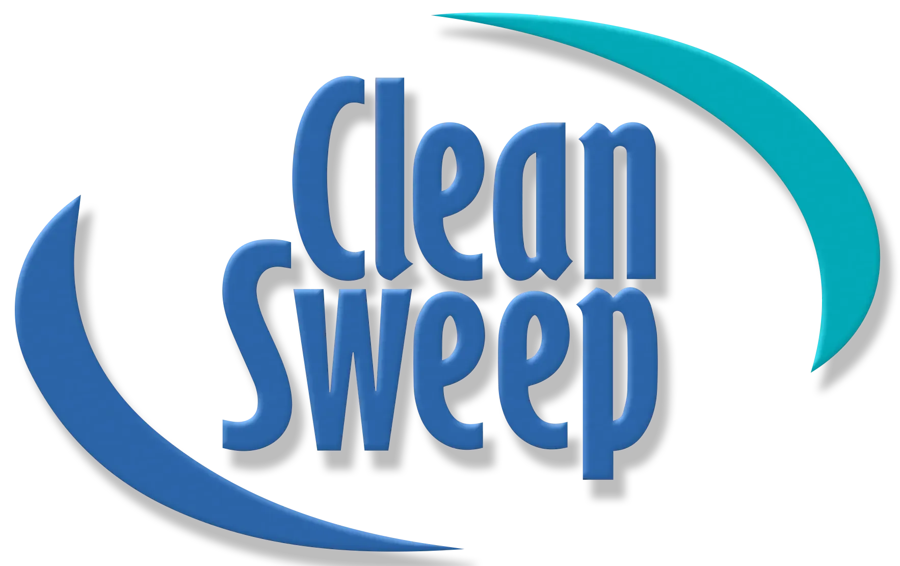 A blue and white logo for clean sweep