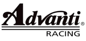 A black and white advanti racing logo on a white background