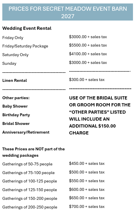 A wedding and reception pricing sheet for a wedding and reception. A wedding and reception pricing sheet for a wedding and reception.