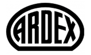 A black and white logo for ardex on a white background.