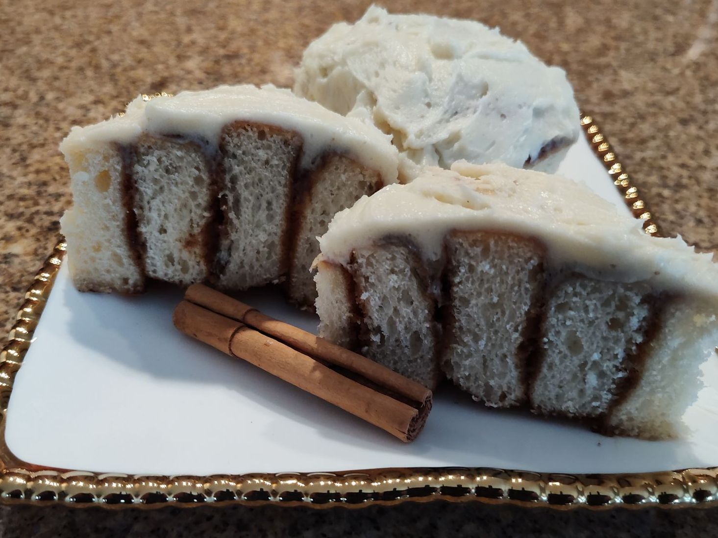Chez Panise Cinnamon Rolls Cut in Half