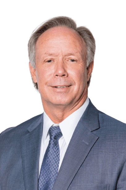 Portrait of a man in a blue suit and tie against a white background