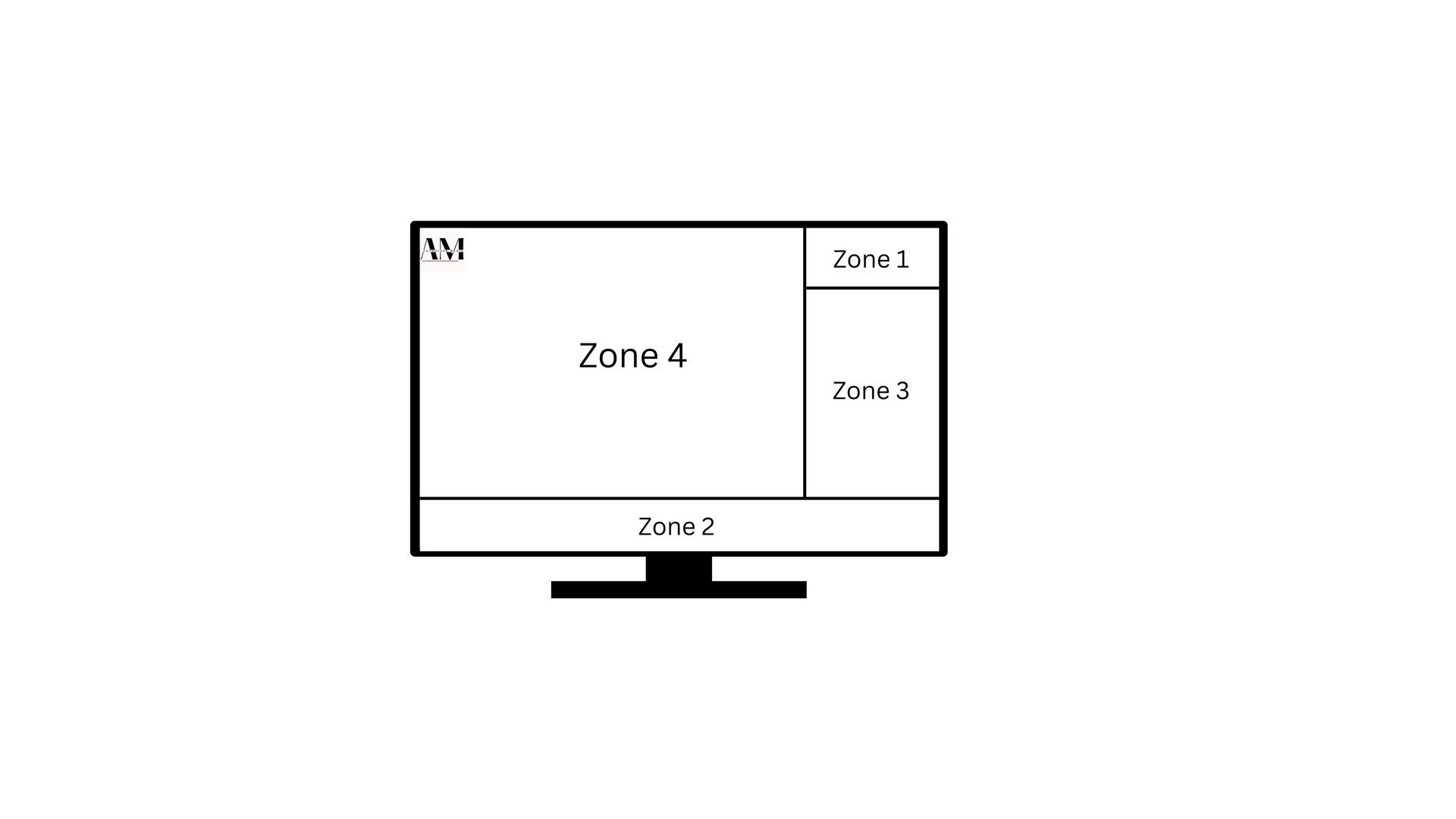 A black and white drawing of a computer monitor on a white background.