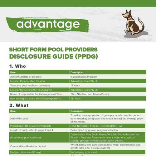 Advantage Grain PPDG disclosure