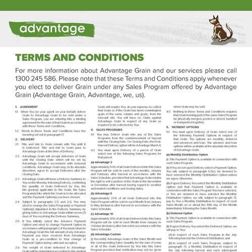 Advantage Grain terms and conditions