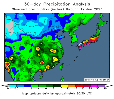 a map of china showing 30 day precipitation analysis