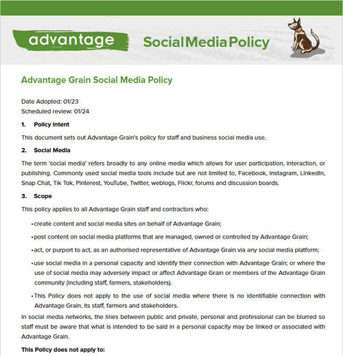 Advantage Grain social media policy
