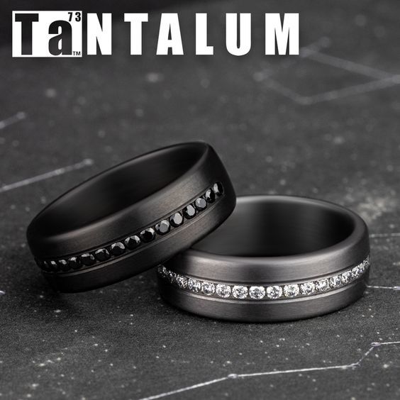 Tantalum 7.5mm Men's Diamond Wedding Rings