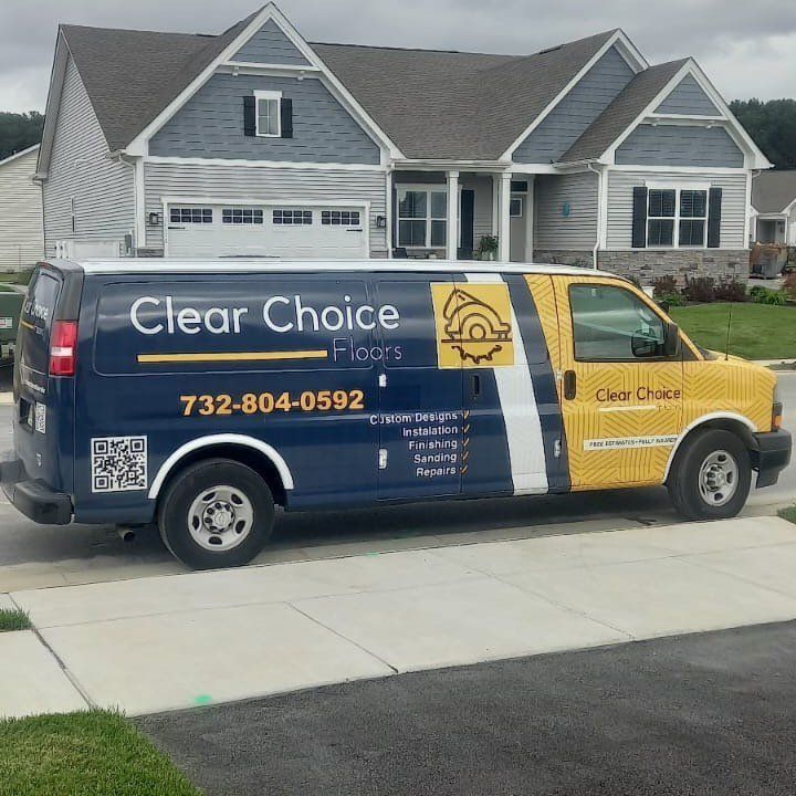 Blue and yellow van with 