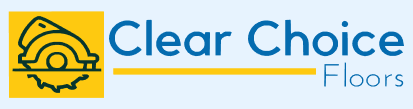 Logo of Clear Choice Floors: Yellow square with saw icon, blue text