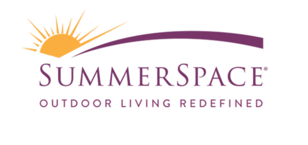 A logo for summerspace outdoor living redefined with a sun