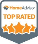 A home advisor top rated badge with four stars.
