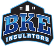 BKE Insulators logo in blue and gray with stylized house icon above the text