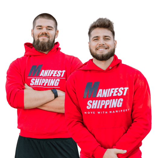 Two men wearing red hoodies with 