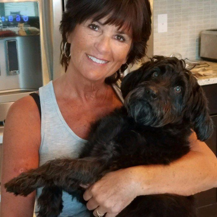 Mixed Dog, Halley, rescued from an animal shelter in Naples Florida, pictured with her owner. She has completed dog training to become a PSA service dog.