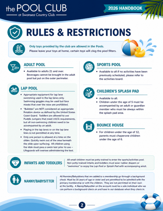 Pool Rules Addendum Pool Guidelines & Memberships | Swansea Country Club | South Coast