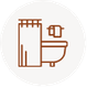 Bathtub with shower curtain and towel icon.