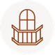 Arched window with balcony icon in a circle.