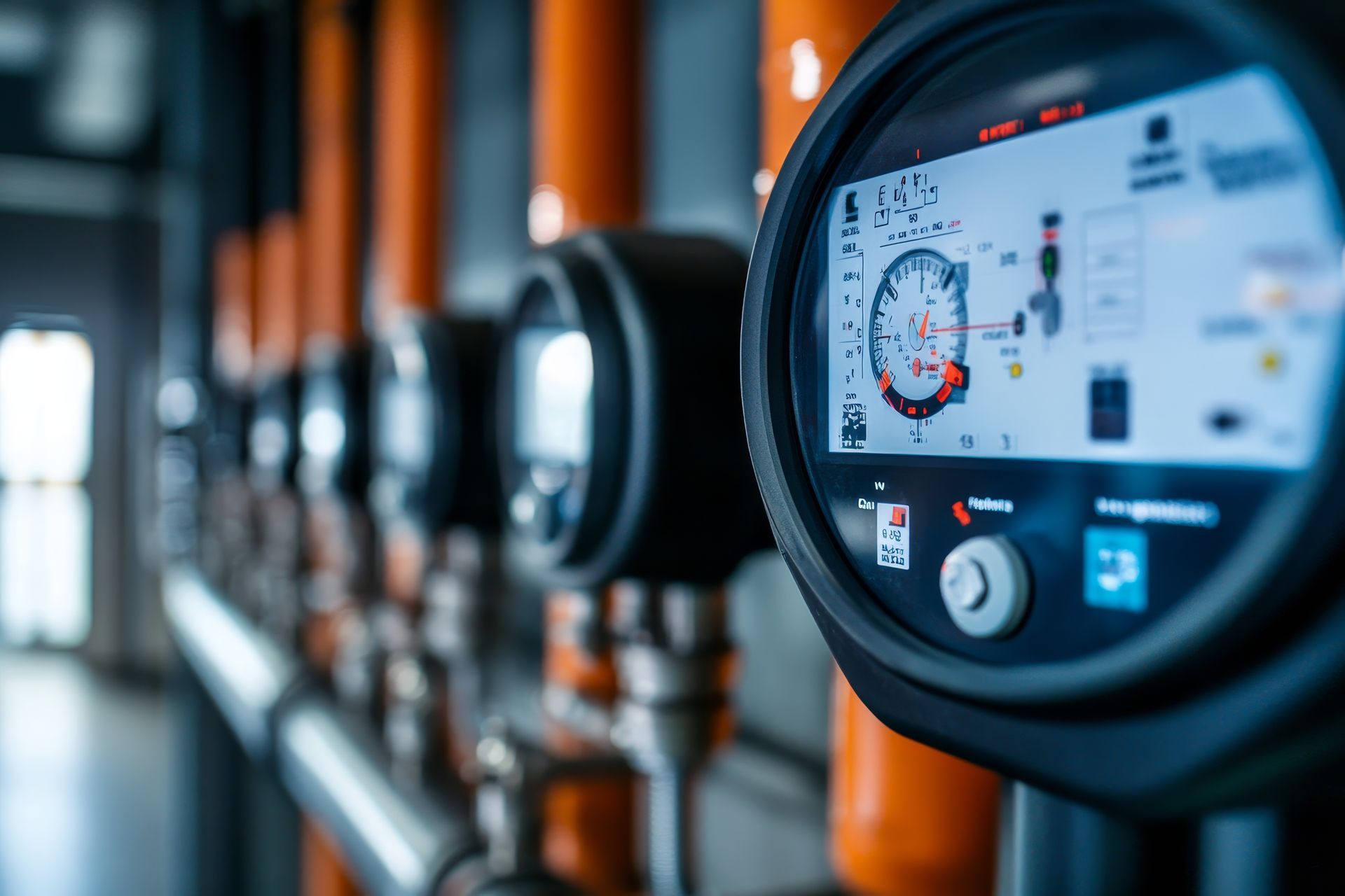 A close up of a digital display on a machine in a factory.