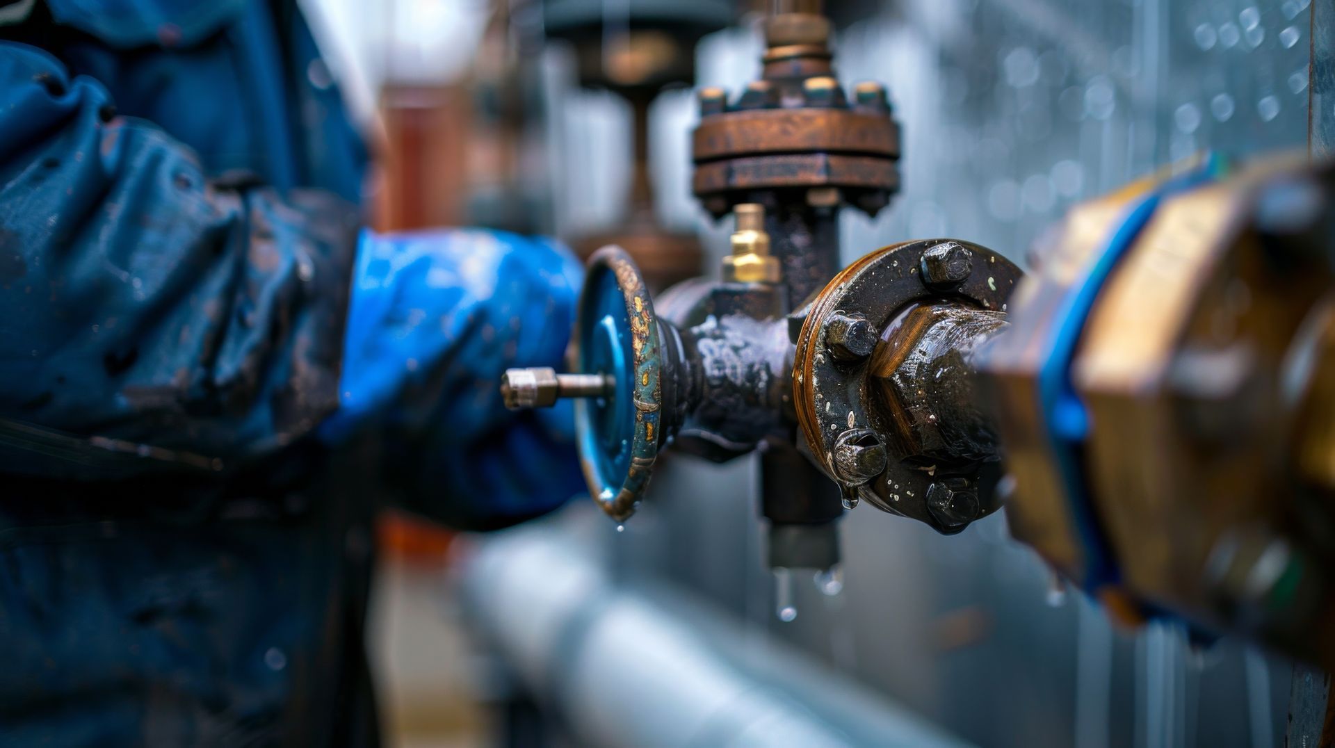 A close up of a person working on a pipe.