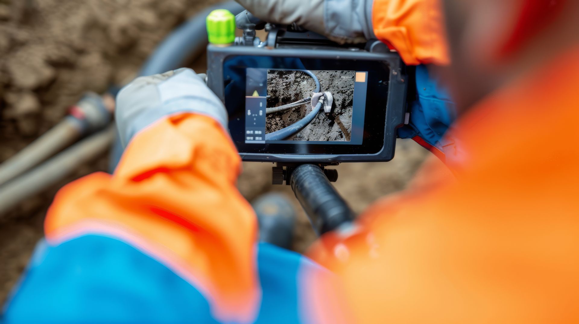 A man is taking a picture of a pipe with a camera.