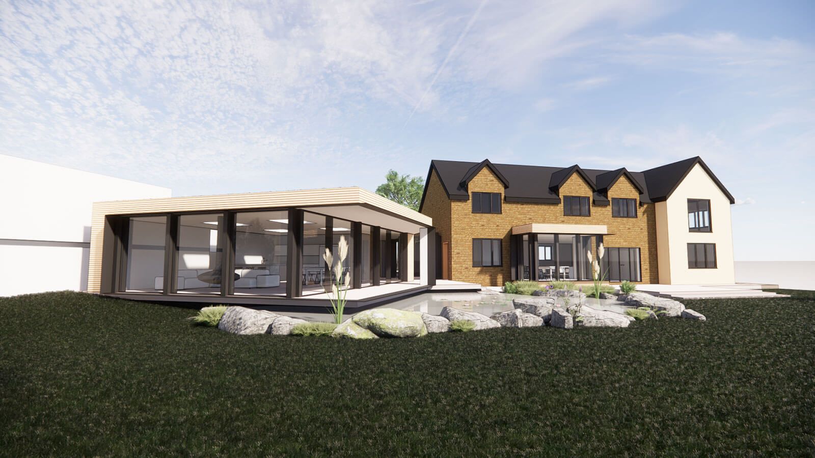 architectural visualisation of home extension and new build