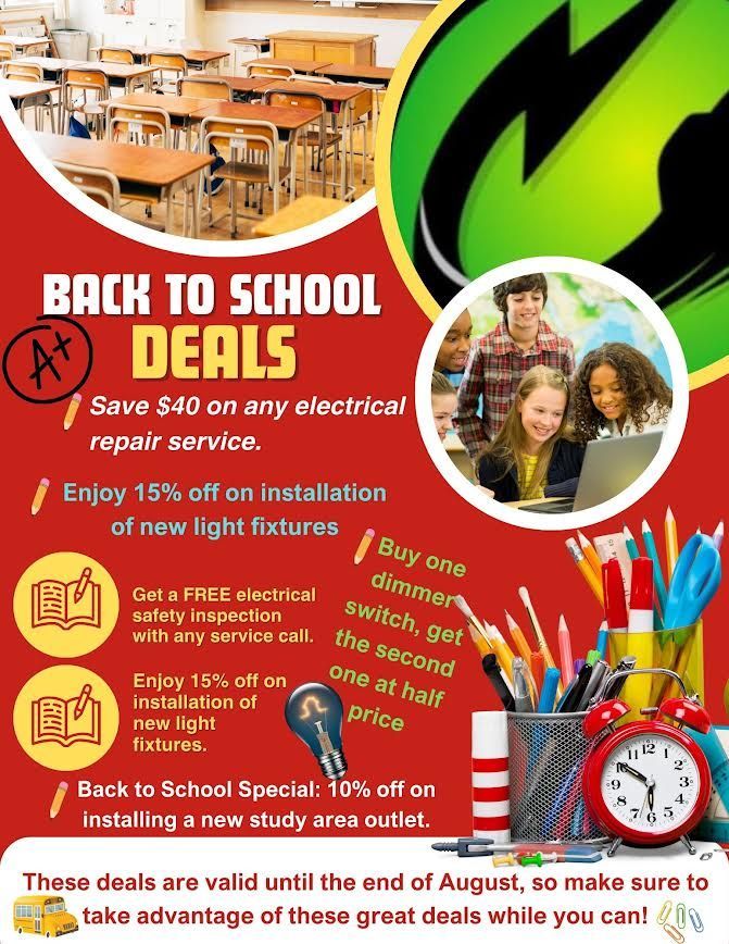 A flyer for back to school deals with a picture of a classroom