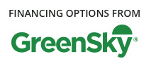 A green sky logo that says financing options from greensky