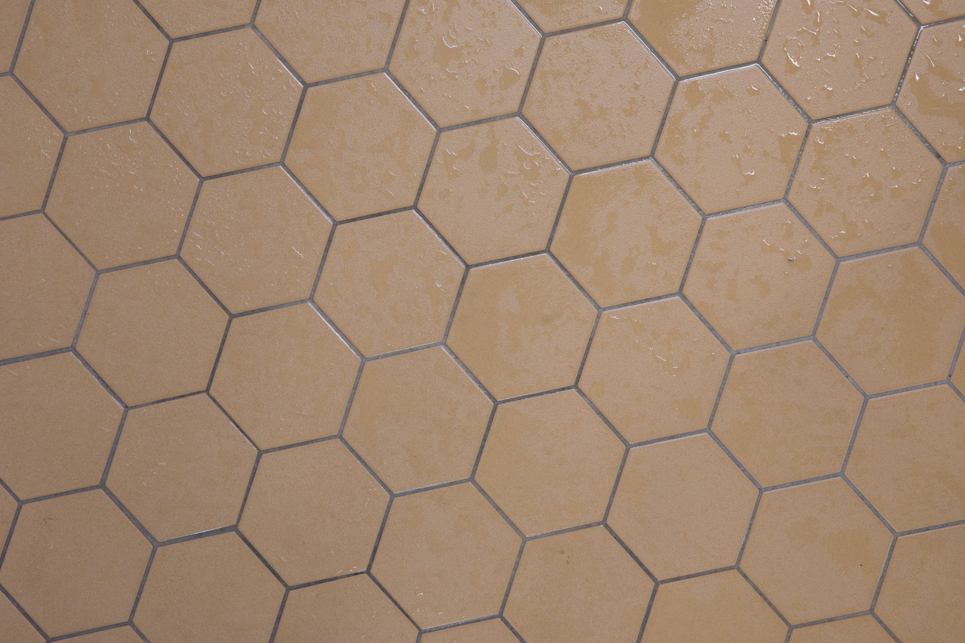 Closeup of a hexagonal tiled floor